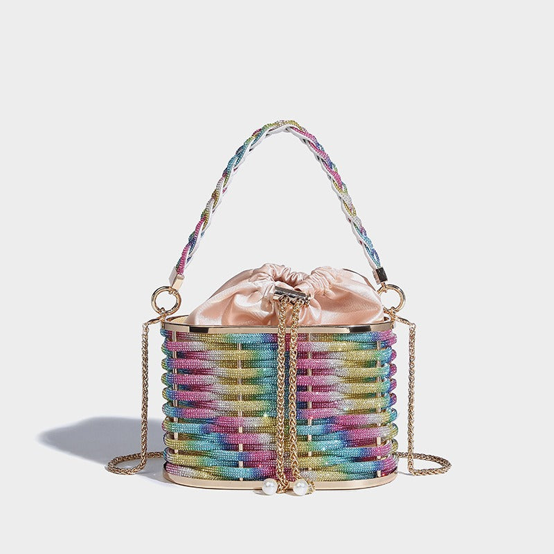 Sparkling Water Diamond Rope Vegetable Basket Bird Cage Banquet Water Bucket Hand Carrying Crossbody Bag