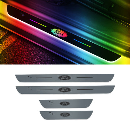 Acrylic Universal Car Led Welcome Pedal Light Led Moving Door Scuff Led Door Sill Scuff Plate car logo  4PCS Set