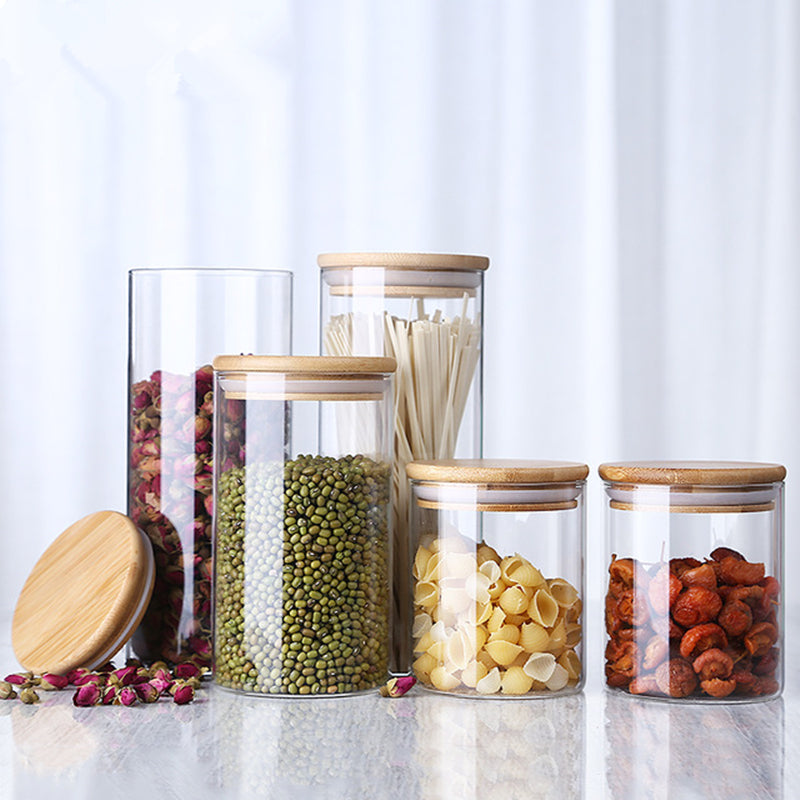 Glass Jar With Bamboo Lid Food Candy Storage Bottles Tea Container Cup Sealing Violetta Mason Jars Kitchen Accessories