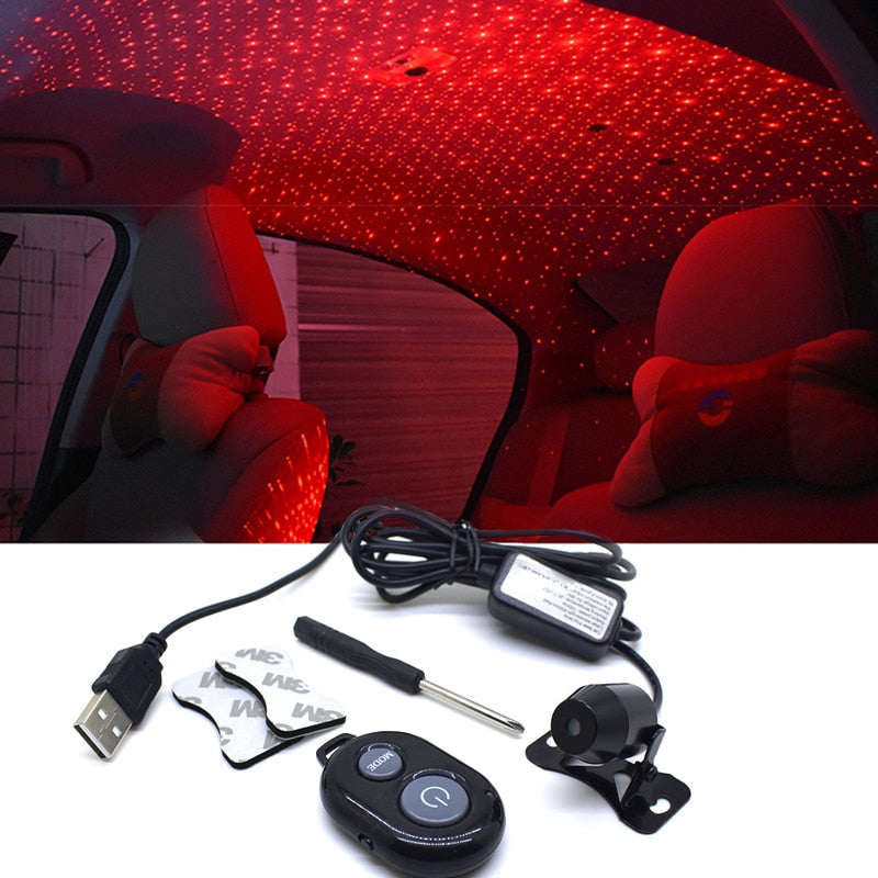 Light Projector Car Decoration Light USB LED Starry Sky Star DJ RGB Laser Projector Music Sound Remote Control Auto Car Styling