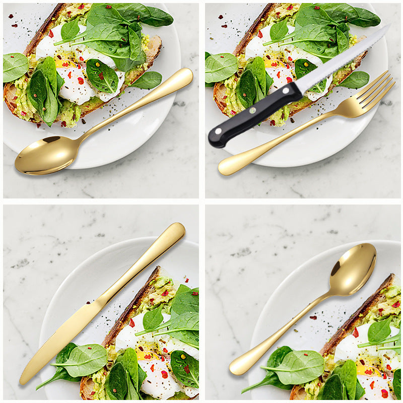 Stainless Steel Cutlery 48 Pcs Set Western Steak Knife Dinner Knife Main Dish Spoon Fork Dessert Spoon Set