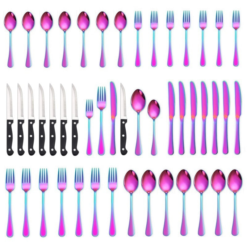 Stainless Steel Cutlery 48 Pcs Set Western Steak Knife Dinner Knife Main Dish Spoon Fork Dessert Spoon Set