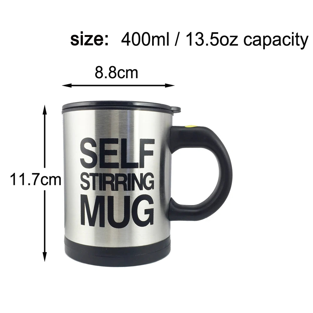 Creative Coffee Mug 400ml /13.5oz Stainless Steel Surface Cup with Lid Lazy Automatic Self Stirring Mug for Travel Office Home