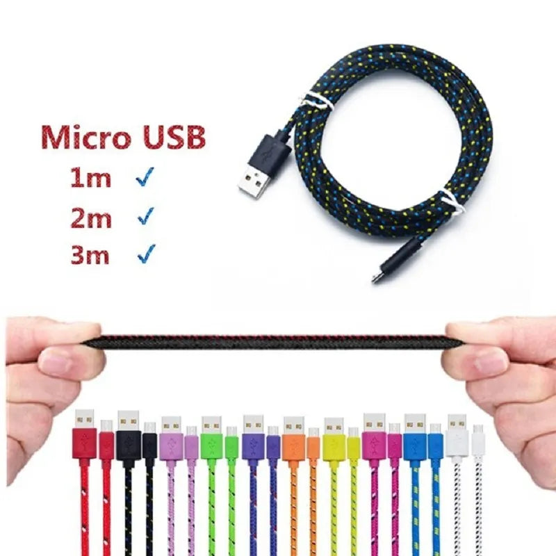 Charging Micro USB Cable 1M 2M nylon Braided Wire for Samsung Sony Xiaomi Android Phone Data Sync Charger Cable smartphone