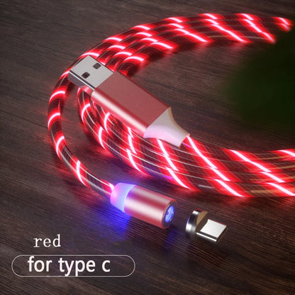 1m Magnetic charging Mobile Phone Cable USB Type C Flow Luminous Lighting Data Wire for Samsung Huawei LED Micro Kable